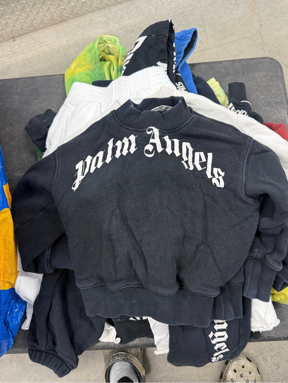 Palm Angels Black Crewneck with White Gothic Logo